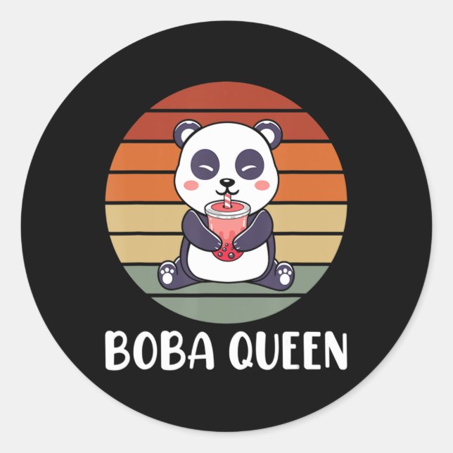Boba Queen Bubble Tea Japanese Cute Panda Anime Ka Classic Round Sticker (Front)