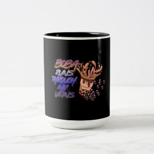 Boba Runs Through My Veins Funny Bubble Tea Gift Two-Tone Coffee Mug