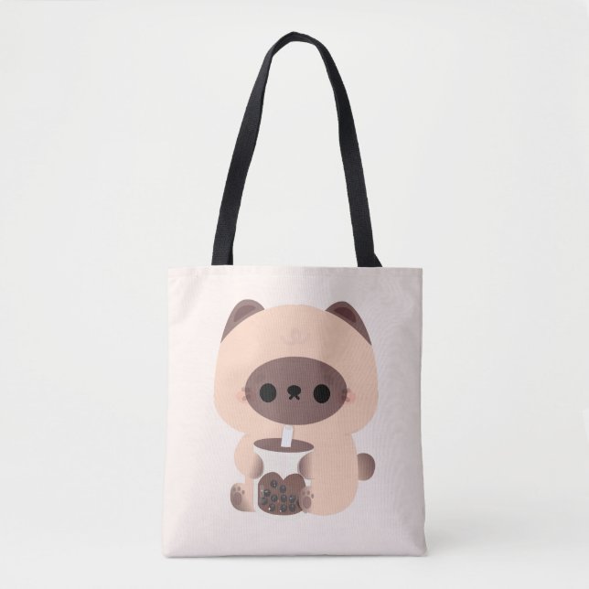 Boba Siamese Cat Tote Bag (Front)