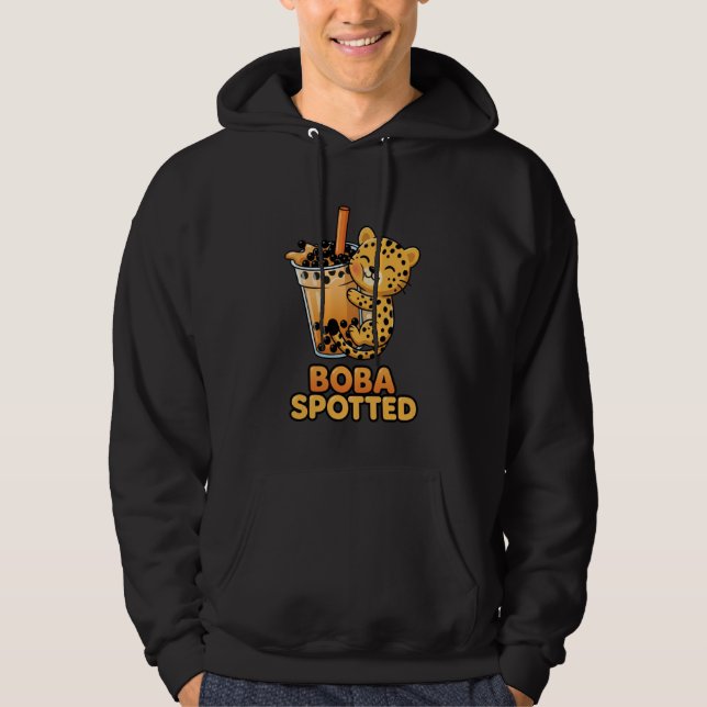 Boba Spotted Cute Leopard Cheetah Hugging Bubble M Hoodie (Front)