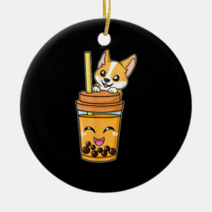 Boba Tapioca Pearls Bubble Milk Tea Drink Corgi Ceramic Tree Decoration
