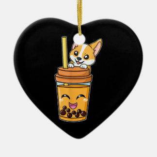 Boba Tapioca Pearls Bubble Milk Tea Drink Corgi Ceramic Tree Decoration