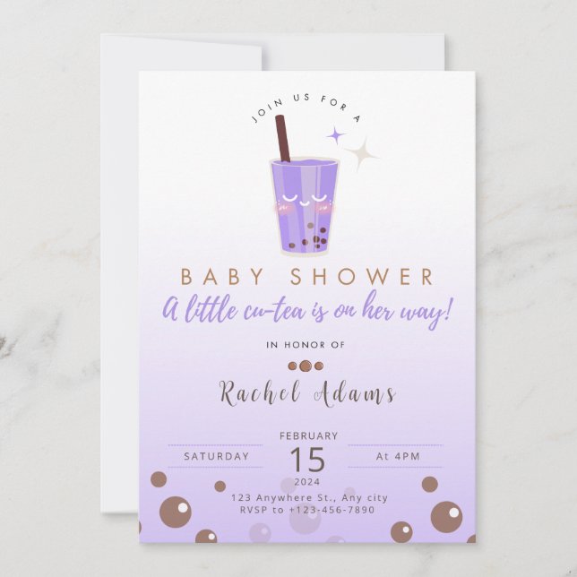 Boba Tea Babyshower Invitation Baby Girl (Front)