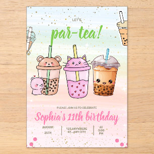Boba Tea Birthday Party Girls Tea Party Birthday Acrylic Invitations