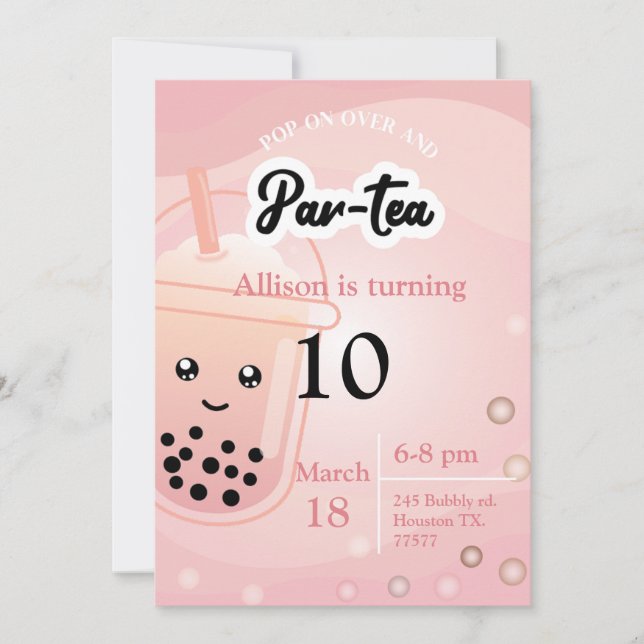 Boba Tea Birthday Party Invitation (Front)