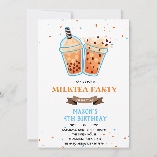Boba tea boy birthday theme Invitation (Front)