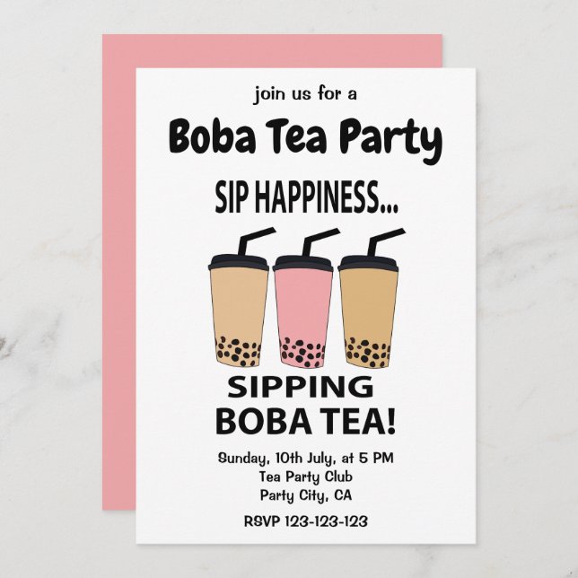 Boba Tea Bubble Tea Boba Tea Party Invitation (Front/Back)