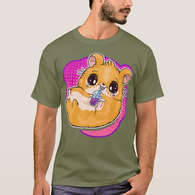 Boba Tea Bubble Tea Cute Kawaii Hamster Gift T-Shirt (Front)