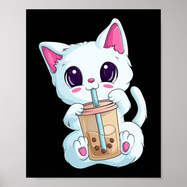 Boba Tea Cat Anime  For Women Kawaii Bubble Tea Ne Poster (Front)