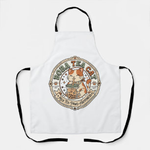 Boba Tea Cat Boba Tea Cat Vintage Vector Art Shirt Apron