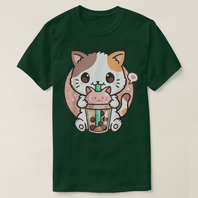 Boba Tea Cat Bubble Tea Cat Kawaii Anime Neko  T-Shirt (Design Front)