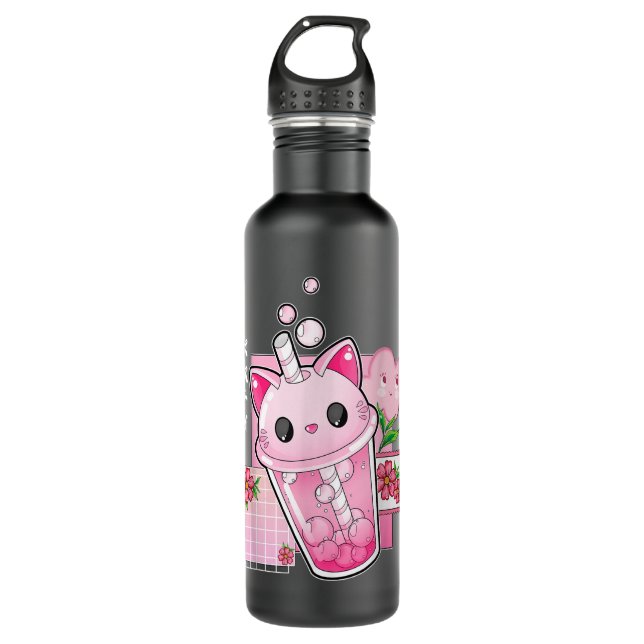 Boba Tea Cat Bubble Tea Kawaii Anime Japanese Girl 710 Ml Water Bottle (Front)