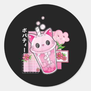 Boba Tea Cat Bubble Tea Kawaii Anime Japanese Girl Classic Round Sticker