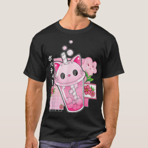 Boba Tea Cat Bubble Tea Kawaii Anime Japanese Girl T-Shirt