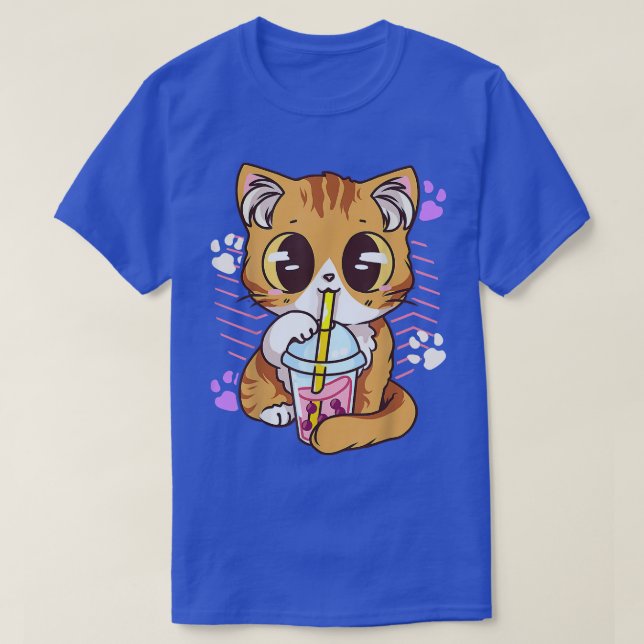 Boba Tea Cat Bubble Tea Kawaii Anime Japanese Girl T-Shirt (Design Front)