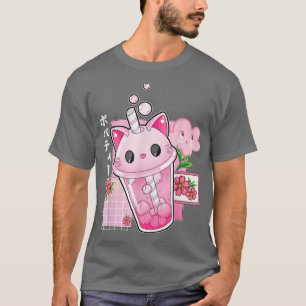 Boba Tea Cat Bubble Tea Kawaii Anime Japanese Girl T-Shirt