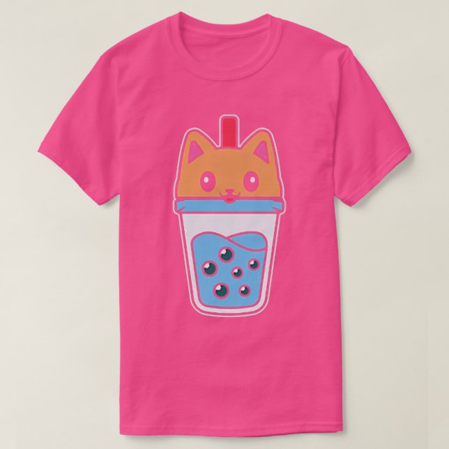 Boba Tea Cat Buble Tea Kawaii Anime Japanese Neko  T-Shirt (Design Front)
