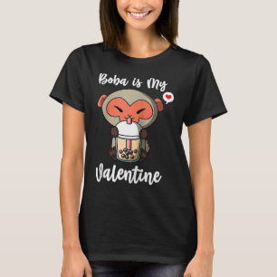 Boba Tea is My Valentine Macaque Monkey Anti Valen T-Shirt