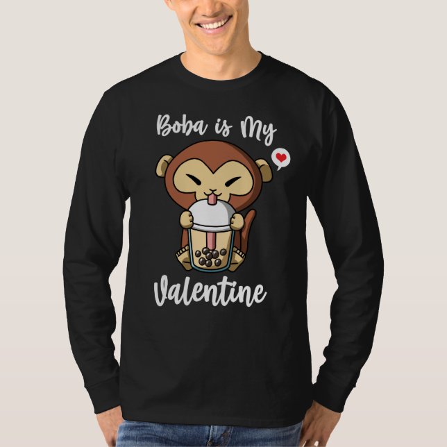 Boba Tea is My Valentine Monkey Anti Valentines Da T-Shirt (Front)
