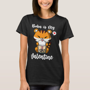 Boba Tea is My Valentine Tiger Anti Valentines Day T-Shirt