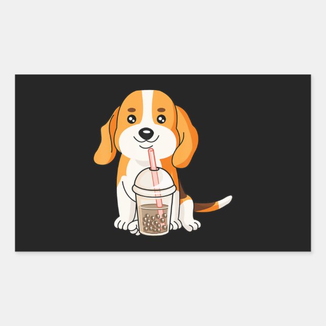 Boba Tea Kawaii Japanese Anime Beagle Lover Gift Rectangular Sticker (Front)