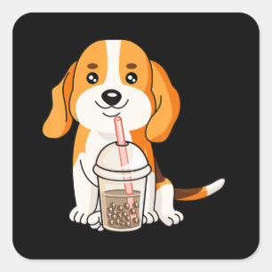 Boba Tea Kawaii Japanese Anime Beagle Lover Gift Square Sticker