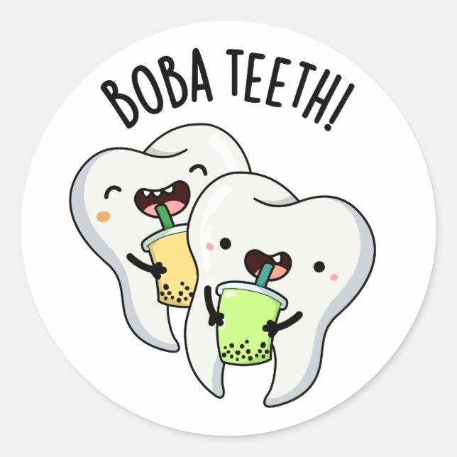 Boba Teeth Funny Boba Tea Pun  Classic Round Sticker (Front)