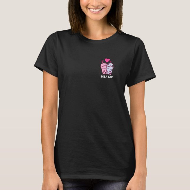 Boba Two Baes Pocket Bubble Tea Boba Couple Drinki T-Shirt (Front)