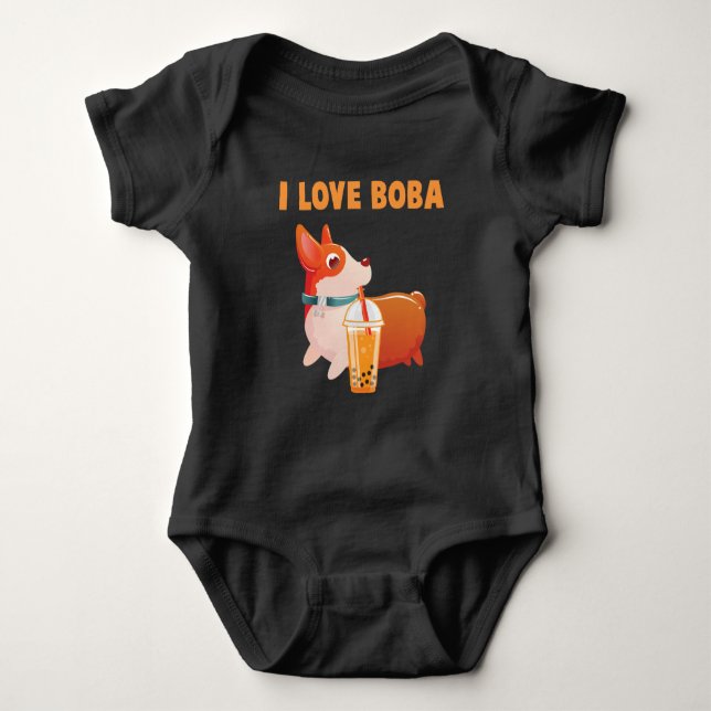 Boba Welsh Corgi Pembroke Bubble Tea Kawaii Dog Baby Bodysuit (Front)