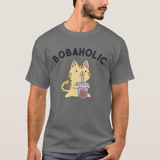 Bobaholic Cat Kawaii Bubble Milk Boba Tea T-Shirt
