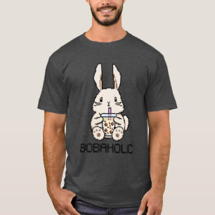 Bobaholic Pixel Bunny Loves Boba Tea T-Shirt