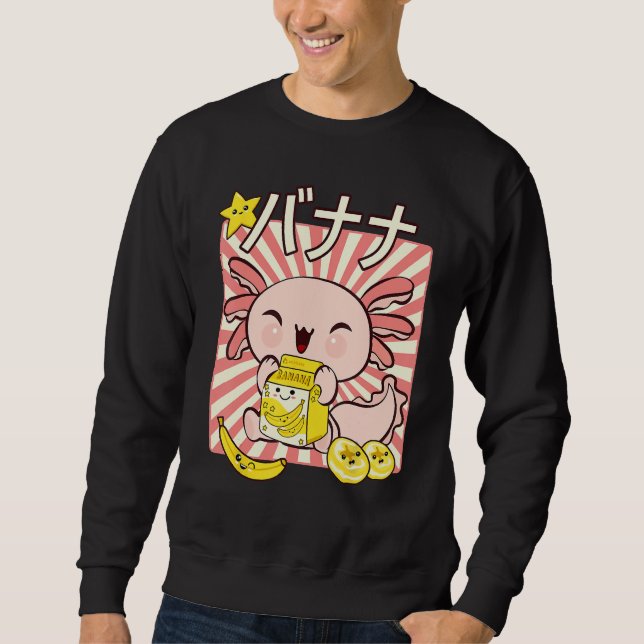 Bobalotl Axolotl Banana Milk Carton Drinking Boba  Sweatshirt (Front)