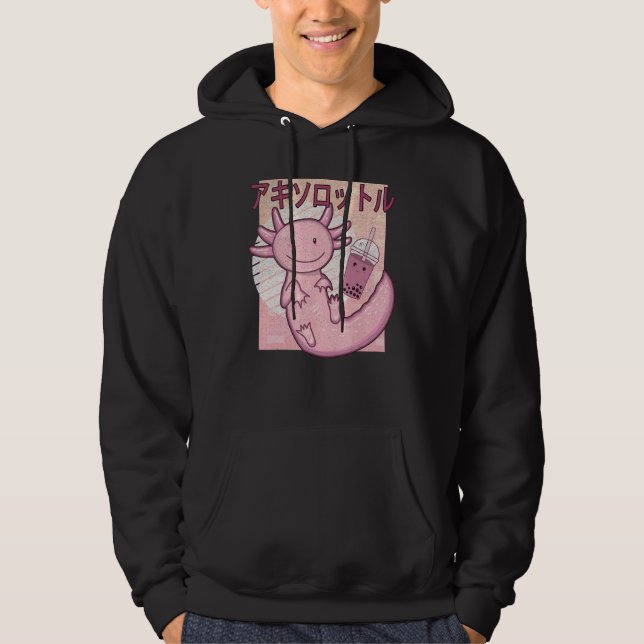 Bobalotl Axolotl Milk Tea Axolotl Drinking Boba Te Hoodie (Front)