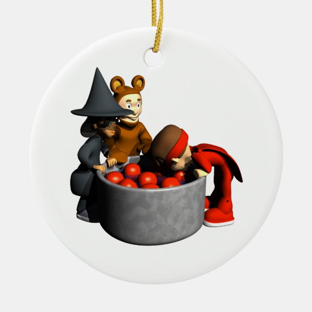 Bobbing For Apples Ceramic Tree Decoration (Front)
