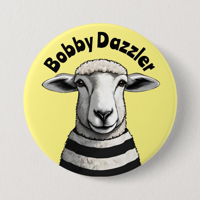 Bobby Dazzler, Geordie pin, Stripy sheep, lamb 7.5 Cm Round Badge (Front)