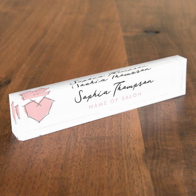 Bobby Pins Logo Hair Stylist Pink Business Nameplate (Side)