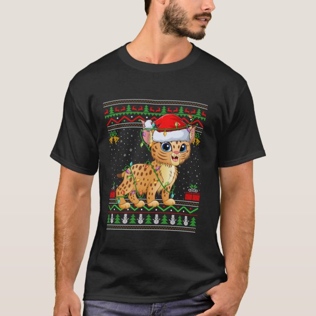 Bobcat Christmas Lights Santa Ugly Sweater Xmas (Front)
