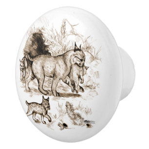 Bobcat Family Ceramic Knob
