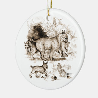 Bobcat Family Ceramic Tree Decoration