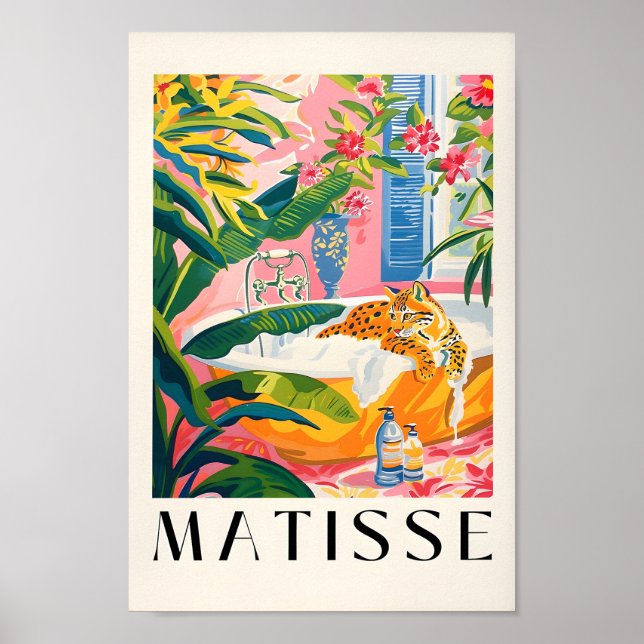 Bobcat In Bathtub Funny Poster, Matisse Art Print, Poster (Front)