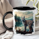 Bobcat in Misty Forest  Mug<br><div class="desc">Sip your favourite beverage with the Bobcat in Misty Forest Mug. This captivating mug features a lifelike design of a bobcat standing on a log in a misty forest, with the soft light filtering through the trees. Customised with your name, this mug becomes a unique and personal piece. Ideal for...</div>