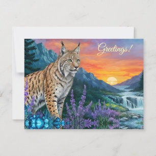 Bobcat / Lynx at sunrise by waterfall Postcard