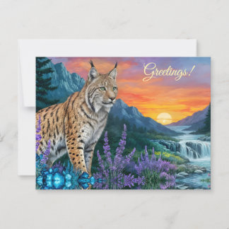 Bobcat / Lynx at sunrise by waterfall Postcard