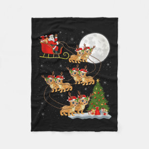 Bobcat Lynx Santa Sleigh Flying Funny Magical Chri Fleece Blanket