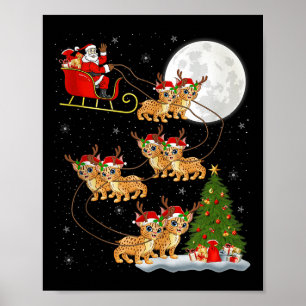 Bobcat Lynx Santa Sleigh Flying Funny Magical Chri Poster