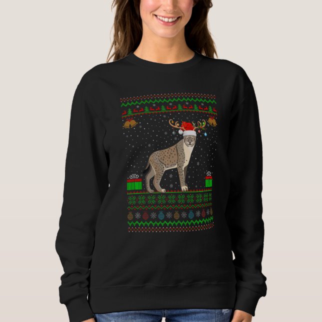 Bobcat Santa Hat Matching Ugly Bobcat Christmas Sweatshirt (Front)