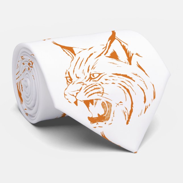 Bobcat Wild Cat Team Mascot Necktie Burnt Orange (Rolled)