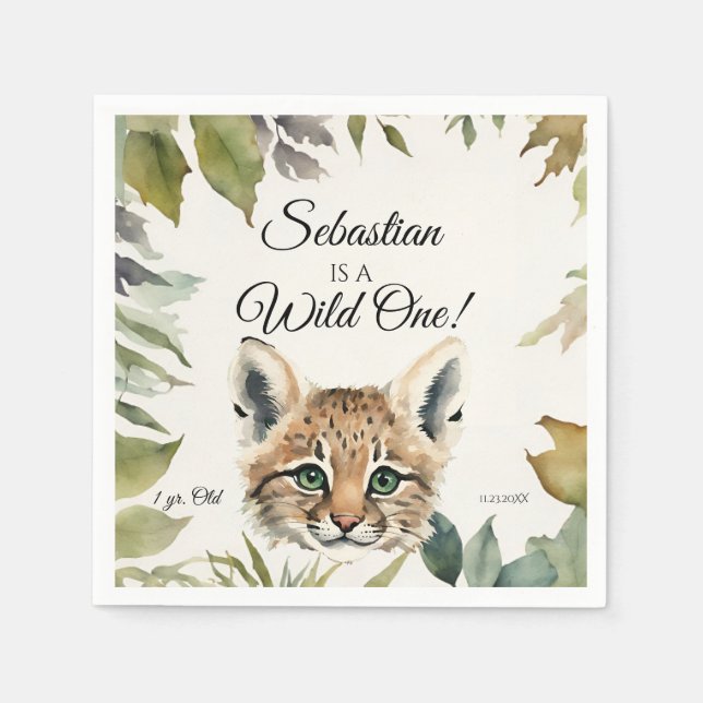 Bobcat Wild One Woodland Animal Birthday Party Napkin (Front)