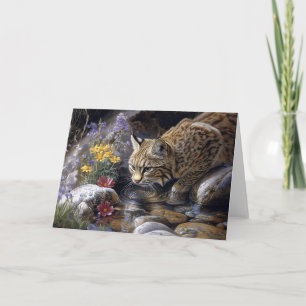 Bobcat with Wildflowers Scenic Art Card