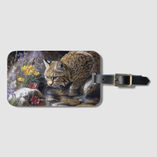Bobcat with Wildflowers Scenic Art Luggage Tag